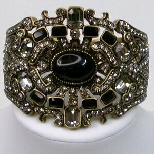 Heidi Daus Wide Hinged Cuff Bracelet Swarovski Crystals & Black Stones